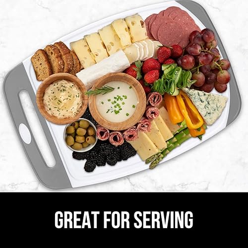 Miniatura 168 de Gorilla Grip - Tabla de cortar extragrande, mango de fácil agarre, surcos para jugos, antideslizante y gruesa. Apta para lavavajillas, no porosa