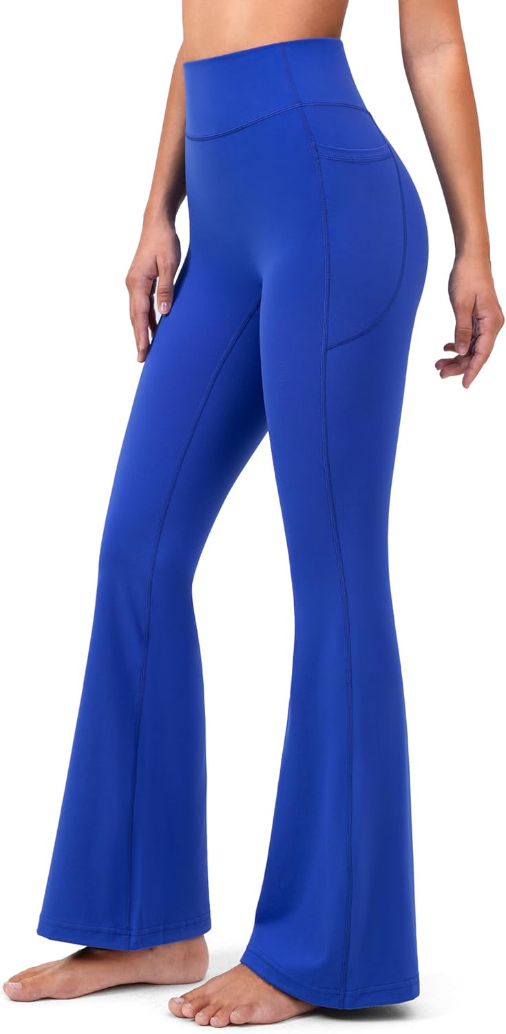 YUNOGA Flare Leggings for Women with Pockets High Waisted No Front Seam Buttery Soft Gym Yoga Pants