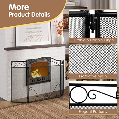 GiantexUK 3-Panel Folding Fire Guard, Metal Mesh Fireplace Screen, Heavy Duty Freestanding Spark Guard Safety Barrier for Child Baby Pet Open Fire (Scrollwork Pattern, 127 x 73cm) - Image 5