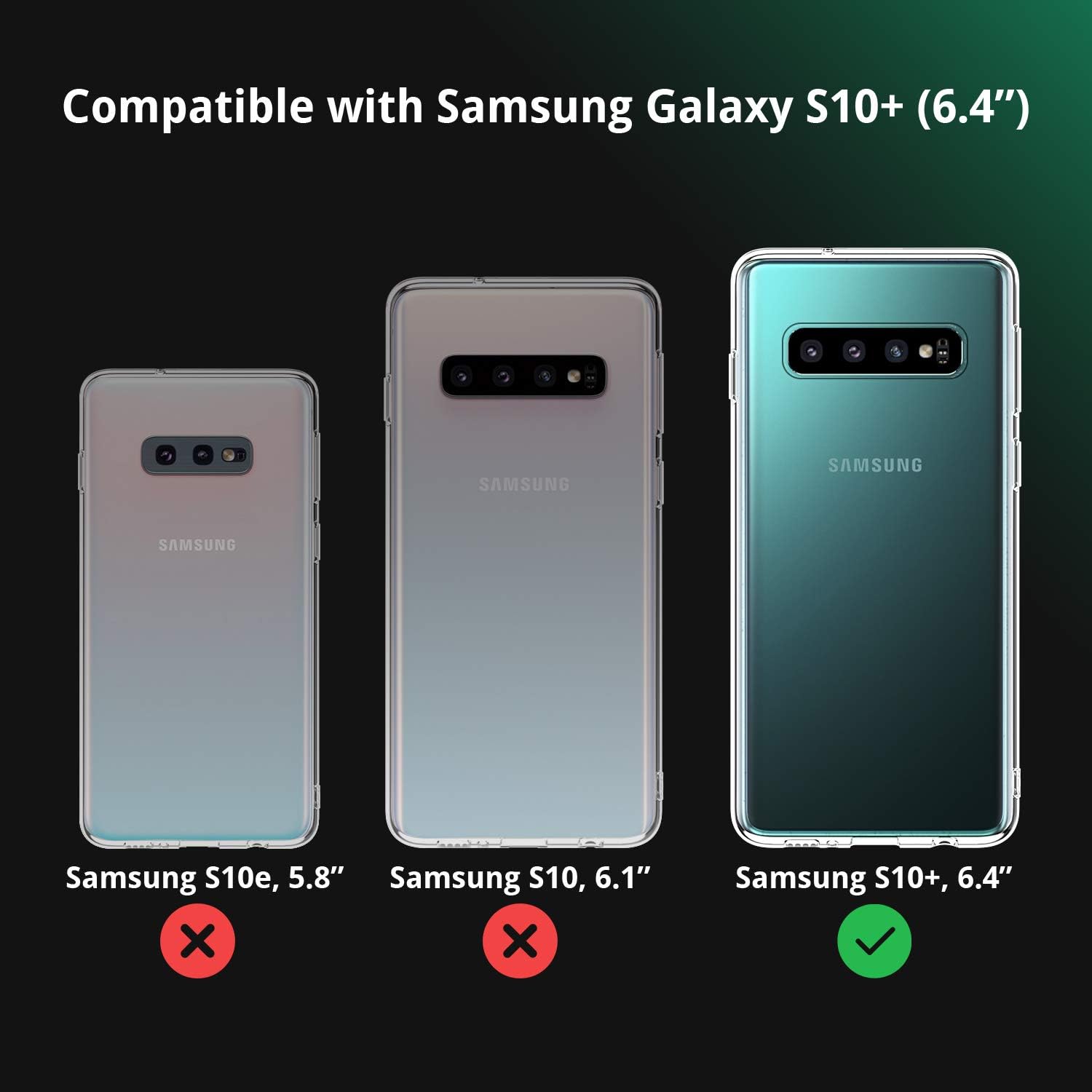 UNBREAKcable Protective Case for Samsung Galaxy S10 Plus 6.4” Shock-Absorption Crystal Clear Hybrid Soft TPU Bumper and Scratch-Resistant PC Cover Protection for Samsung S10 Plus - Transparent