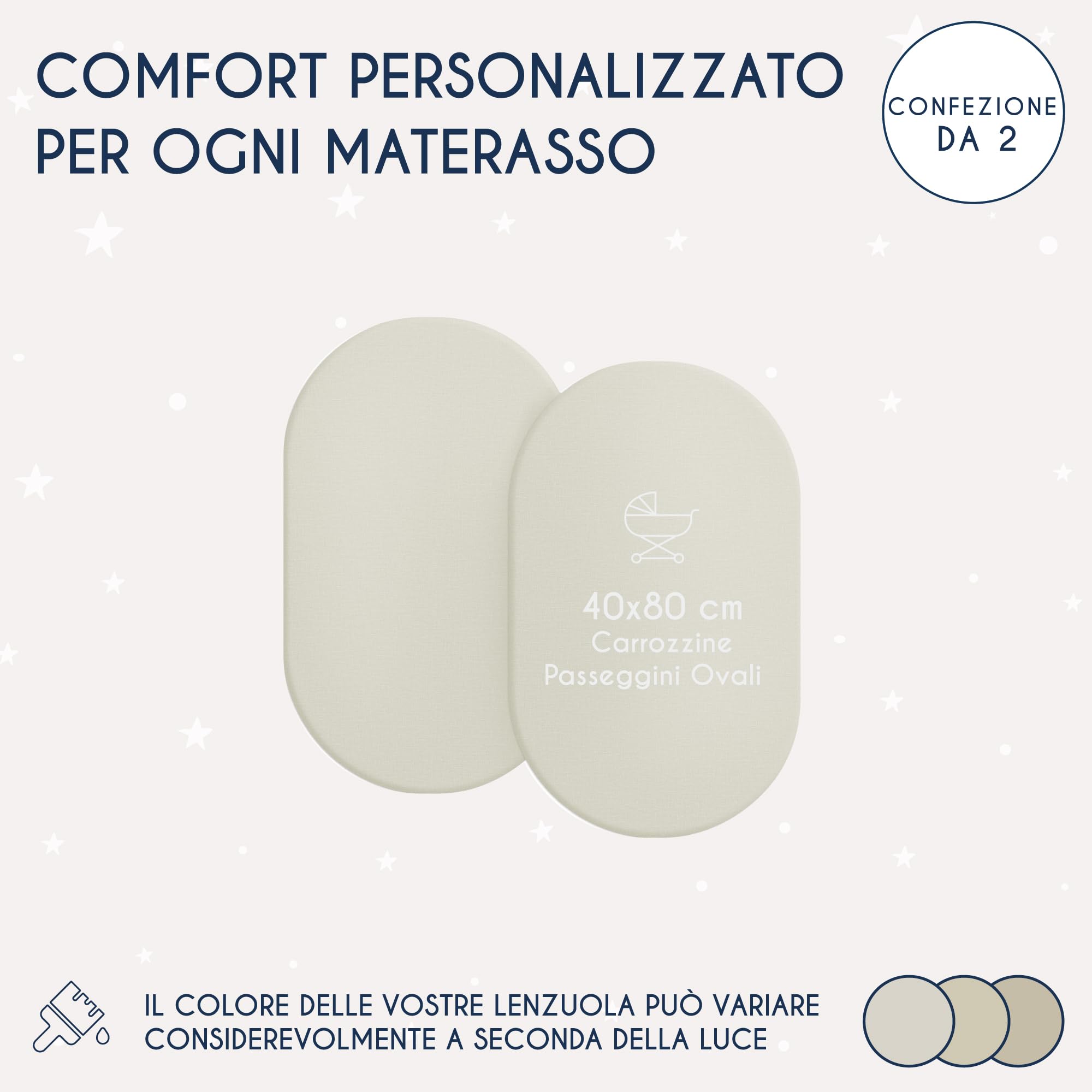 Dreamzie - Set 2 Lenzuolo con Angoli Cotone Bambini - 40x80 - Oeko Tex certificato - Beige - Lenzuolo con Angoli 40x80