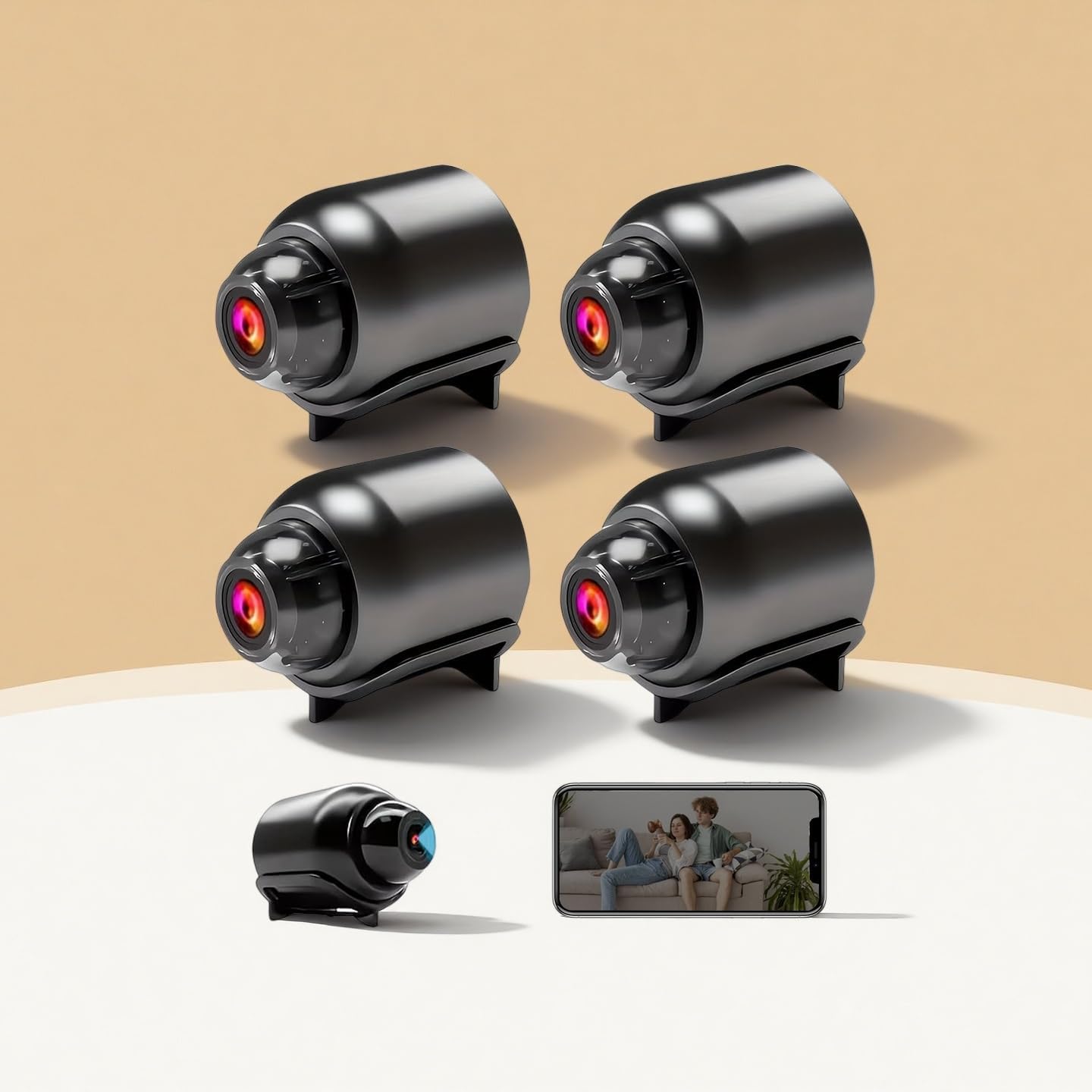 4Pack 1080P HD Infrared Night Vision Wireless Security Mini Camera Cloud & TF Card Storage Access Via Mobile App Anytime for Baby Monitor Dog in Door Black