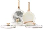 Kordisen Ceramic Nonstick Frying Pan Skillet Set with Lid, 3 Piece Ceramic Pans for Cooking Non Toxic, Healthy Induction Cookware, Stay-Cool Handle, PFOA & PFAS Free (8 Inch, 9.5 Inch, 11 Inch)