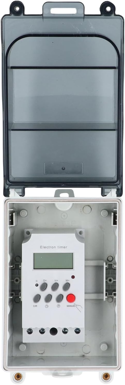 WALFRONT Pool Pump Timer 25A Outdoor Indoor Digital Box Timer Switch for Landscape Lights Water Heater Spa with Rain Proof PC 7 Day Programmable