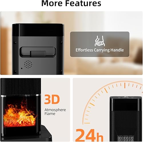 Miniatura 9 de Calentador de espacio para habitación grande, calentadores eléctricos para uso en interiores con control remoto, termostato ajustable, oscilación de