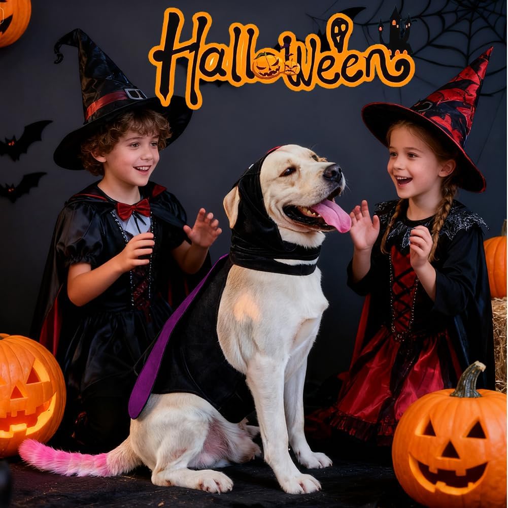 Dog Halloween Vampire Devil Cloak Cape, Red Black Classic Pet Costume for Small Medium Large Dogs, Holiday Cosplay Special Events (Mosquito-Purple, B5)