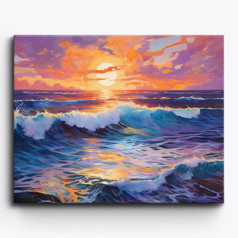 Image of Art Therapy Pcn13 Linen Canvas DIY Paint by Number Kit 15 x 20 Inch for Adults and Kids with 2 Set of Acrylic Oil Painting Colors and Brushes for Stress Relief, Relaxation & Home Decoration (Shores)