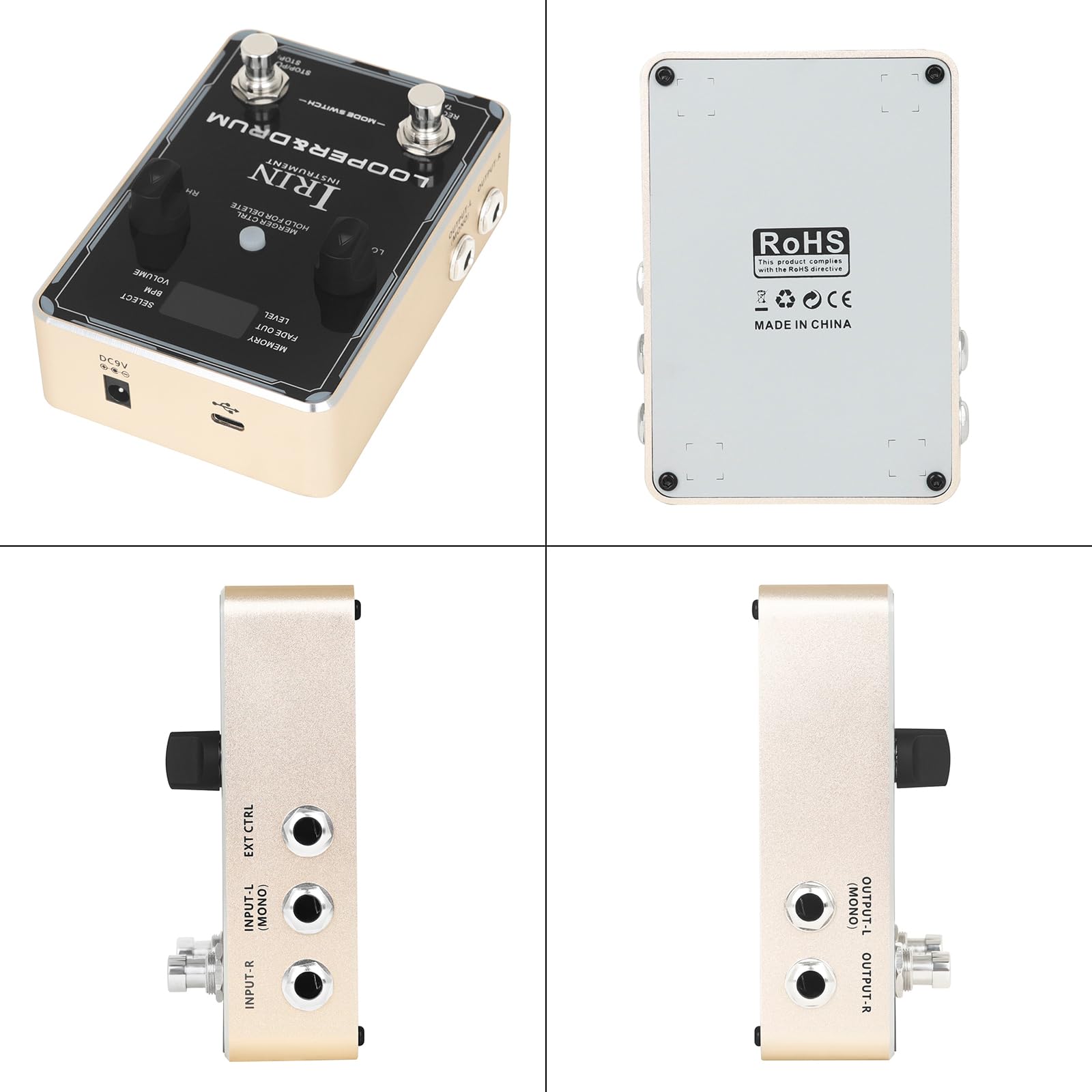 Looper Pedal Caja de ritmos Pedales de Efectos de Guitarra 44,1 kHz/24 bits 160 Minutos Tiempo de grabación 100 ritmos de Caja de ritmos Clavos de Doble Paso Pedal Looper Conector para