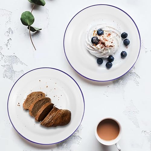 Miniatura 7 de DOITOOL Paquete de 4 platos esmaltados irrompibles de 6.3 pulgadas, bandejas de platos esmaltados para servir cena, cuencos retro para pasta,