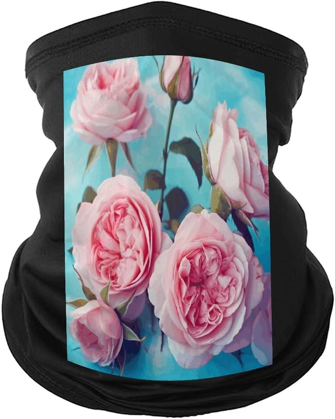 Roses on Blue Background Face Mask for Men Women,Neck Gaiter Sunscreen Breathable,Face Cover for Skiing Fishing Hiking Cycling