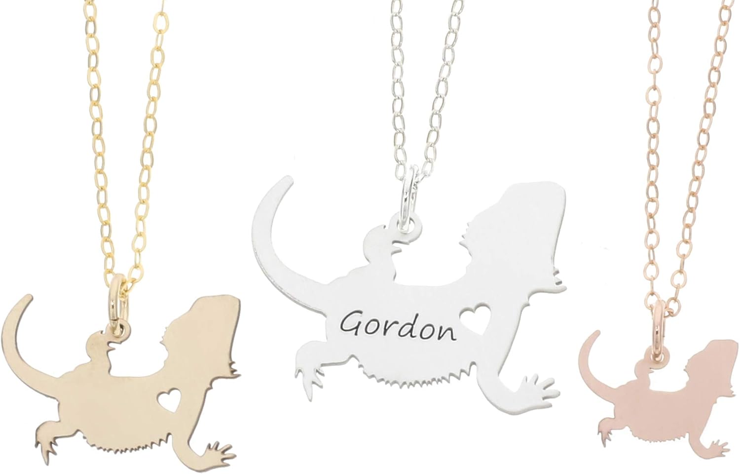 DistinctlyIvy Bearded Dragons Necklace - IBD - Lizard Gift - Personalize Name - Pendant Size Options - Sterling Silver 14K Rose Gold Filled