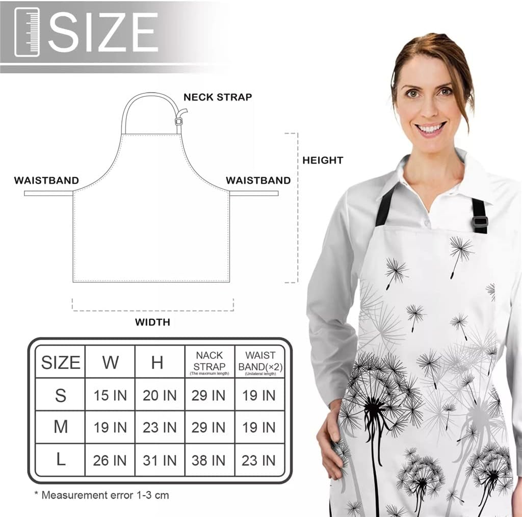 Black And White Dandelion Printed Kitchen Cooking Baking Aprons Canvas Sleeveless for Women Man Kids Home