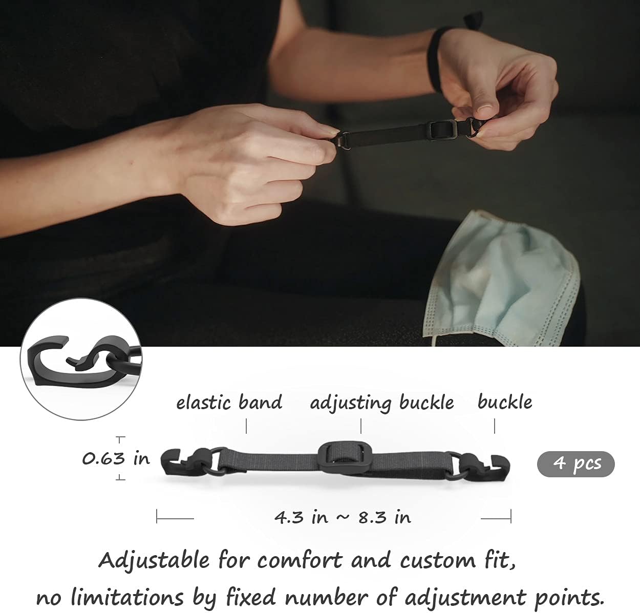 HX AURIZE Face Mask Extender Strap Hook Adjustable 4 Pcs