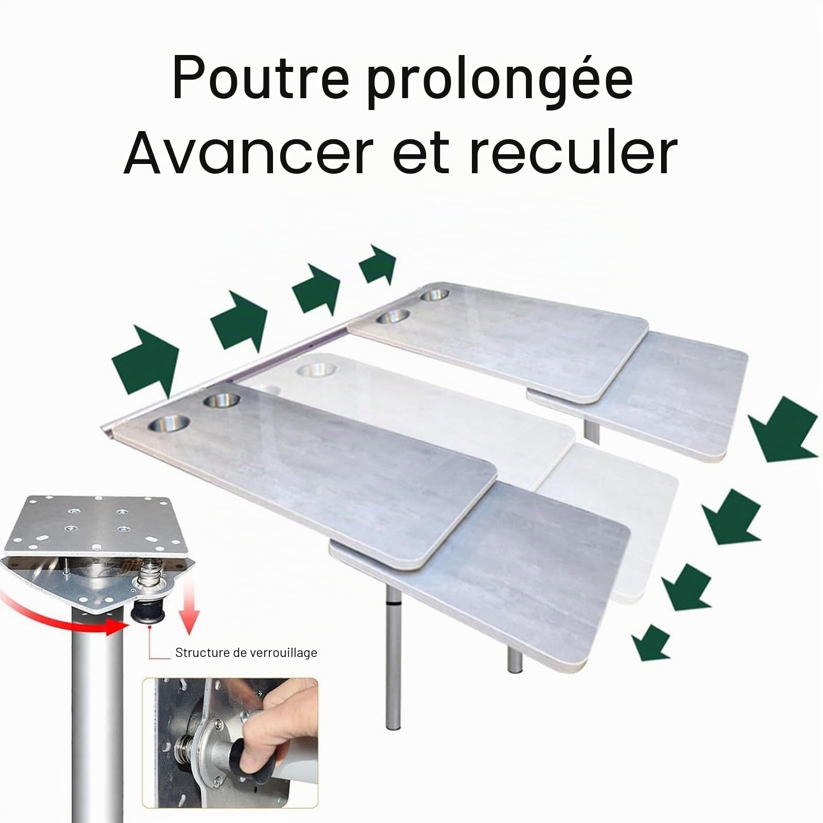 Table à Manger Extérieure, Table Pliable pour Camping-Car, Caravanes et Fourgons Aménagés, Plateau Double Épaisseur Rotatif à 360°, Gris