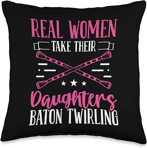 Miniatura 1 de Majorette Baton Twirler Twirl Girl Sports Hobby Twirler Real Women take Their Daughters Baton Twirling Throw Pillow 16x16 Multicolor