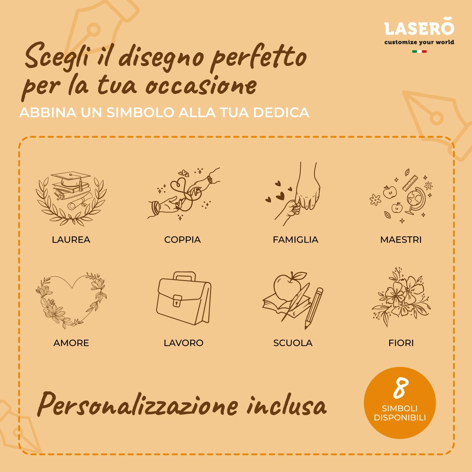 LASERO' Penna Stilografica Personalizzata in Legno con Astuccio – Penne Personalizzate con Scritta e Logo + Dedica sul Box - Regali Personalizzati