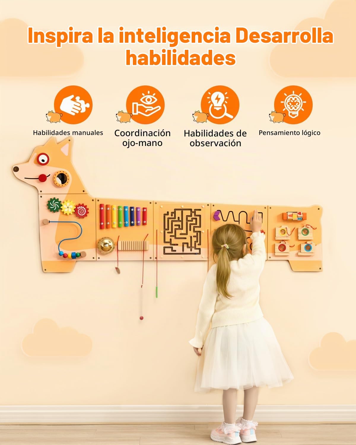 VEVOR Paneles de Actividades de Pared con Forma de Cachorro, 12 Actividades, Juguete Sensorial de Pared Montessori para Niños de 3 a 12 Años para Salas de Juegos Infantiles y Aulas de Guardería