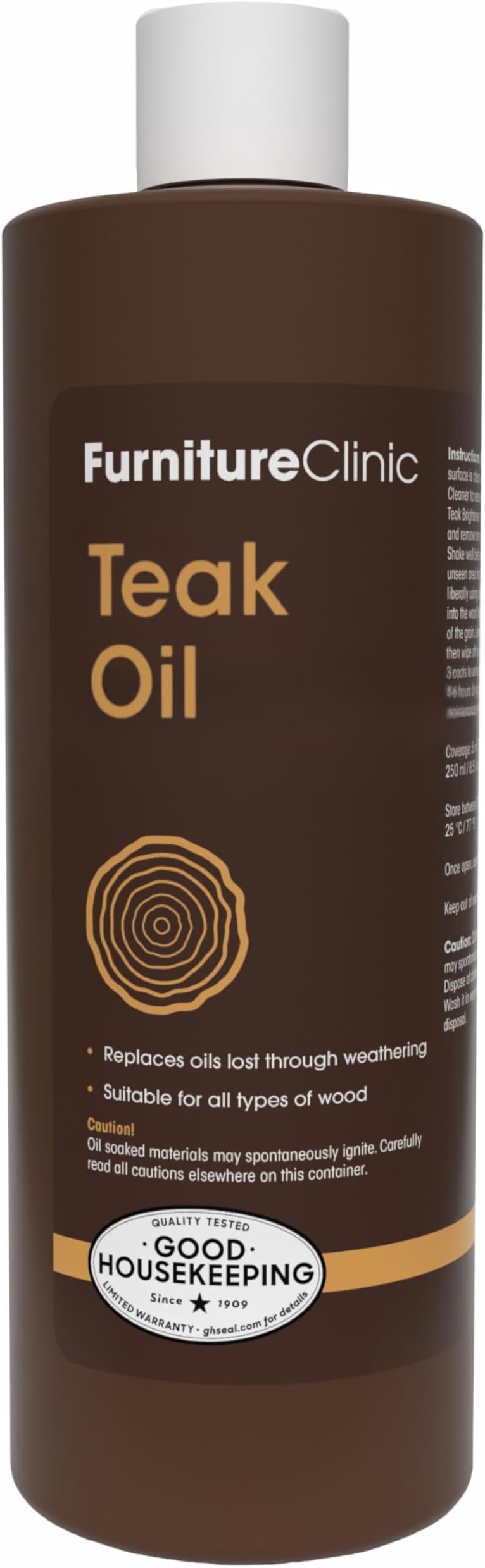 Furniture Clinic Teak Oil - Outdoor Wood Oil Protects Garden Furniture - Restores Wood & Prevents Drying & Deterioration - Quick Drying - Natural Matt Finish - 500ml