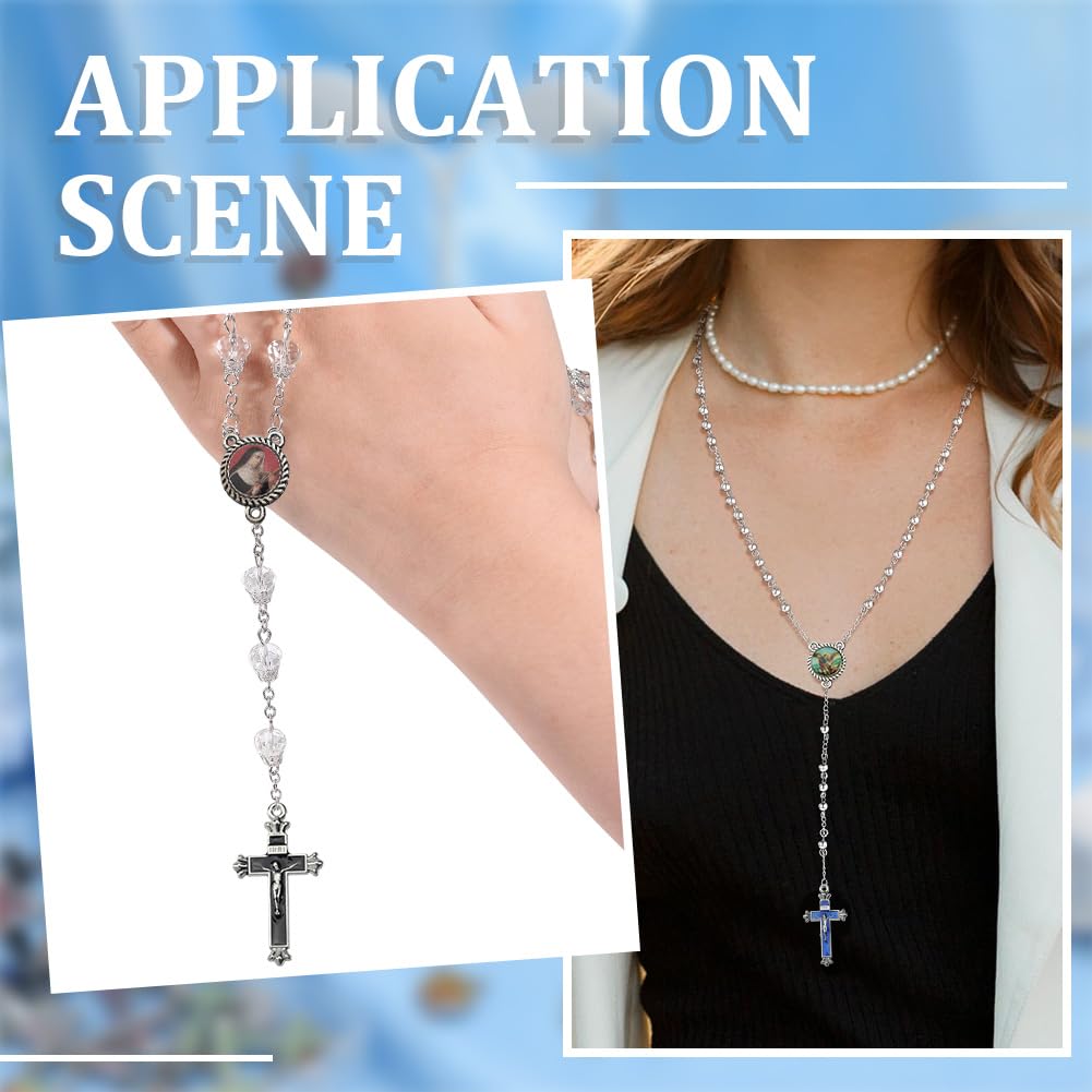 SUNNYCLUE 1 Box 48Pcs 14 Styles Rosary Charms Center Medal Charms Bulk Antique Silver Vintage Easter Cross Crucifix Rosary Pendants for Jewellery Making Supplies DIY Craft Findings Necklace Bracelet - Image 4