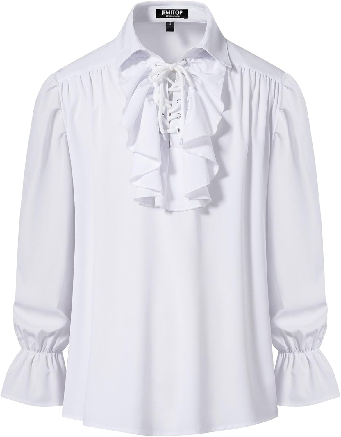 JEMITOP Mens Pirate Vampire Ruffle Shirt Elastic Cuff Poet Victorian Steampunk Renaissance Medieval Cosplay Costume