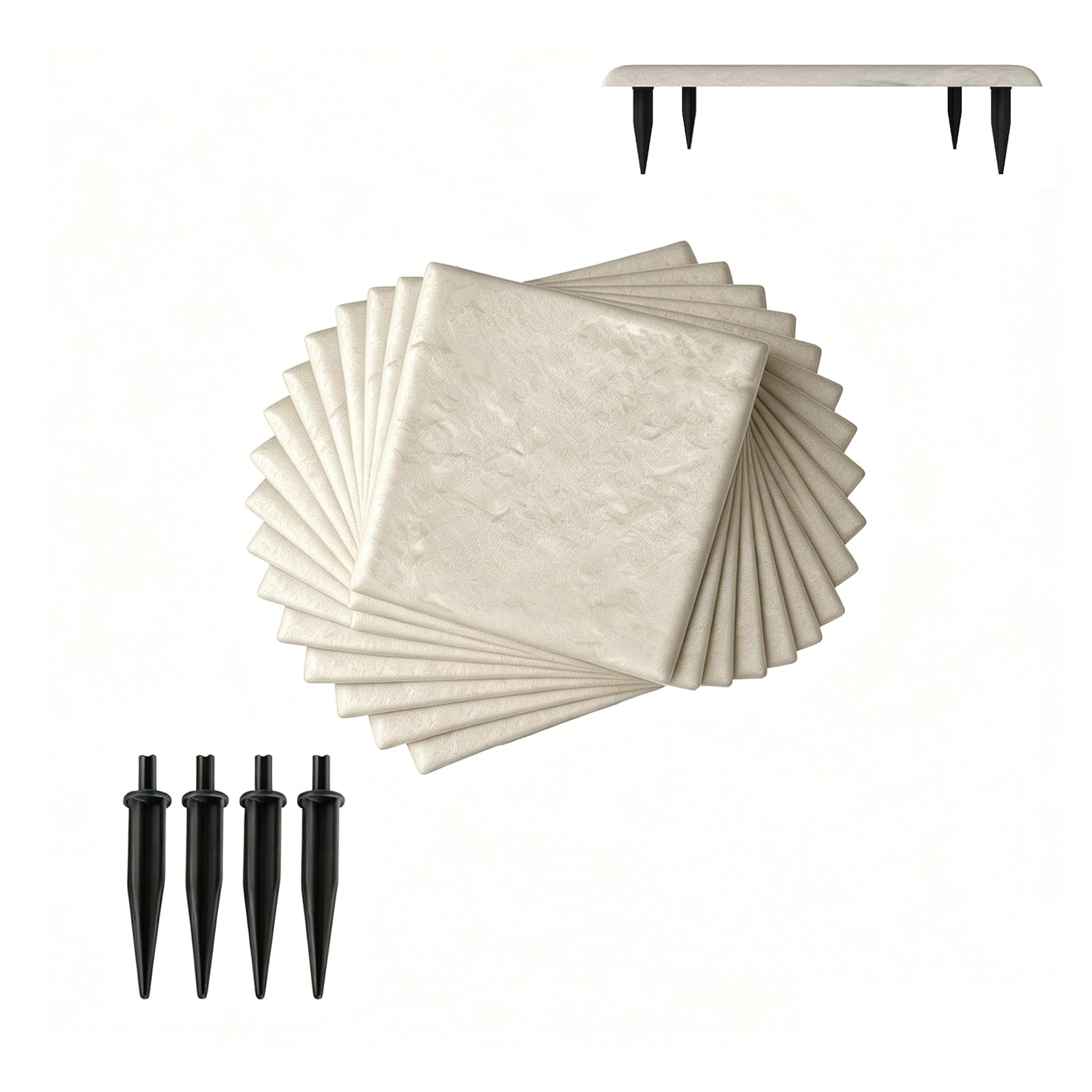LIFEZEAL 16 Pezzi Pietre da Giardino con 4 Picchetti, Piastrelle per Esterno 39,5 x 39,5 cm, Pietre Decorative in PP Resistente per Passerelle da Giardino e Passeggiate Esterne (Beige,16)