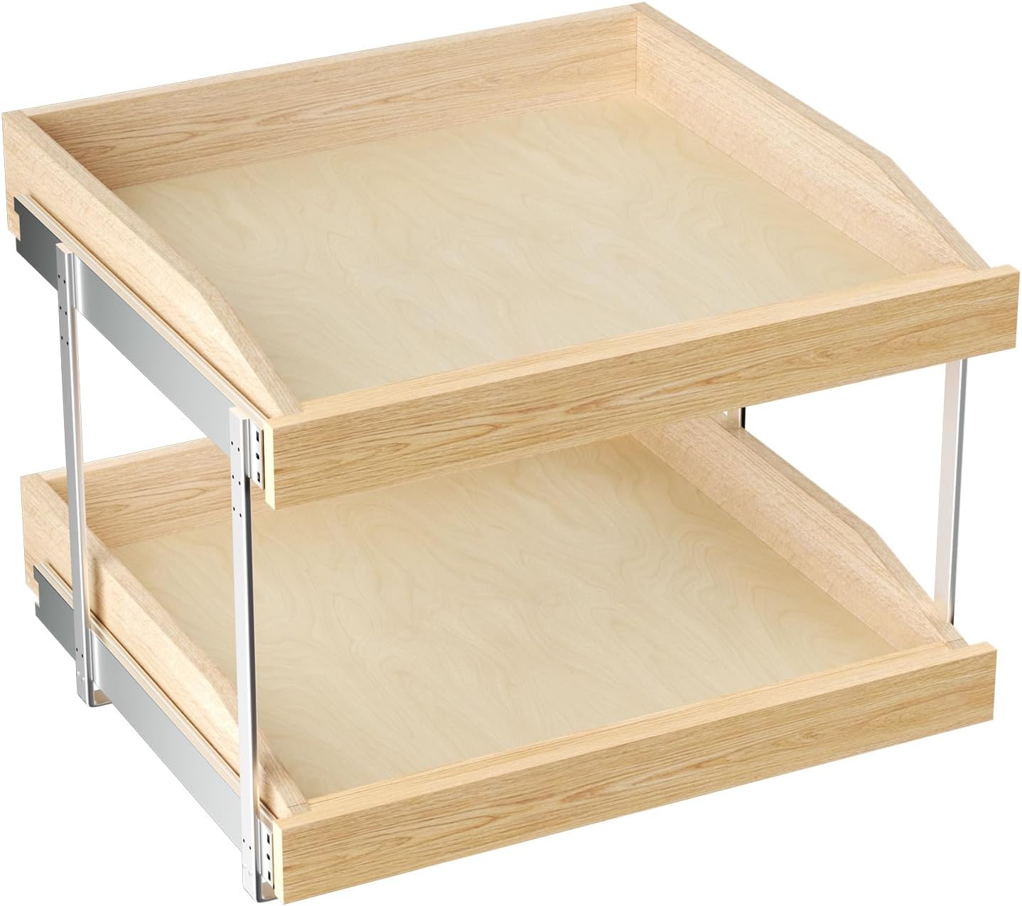 LOVMOR 2 Tier Pull Slide Out Cabinet Organizer 22½"W x 21" D,Cabinet Drawer Organizer with U Bracket,Slide Out Pantry Shelves with Full Extension Rail Slide, Pull Out Drawer for Kitchen Cabinet