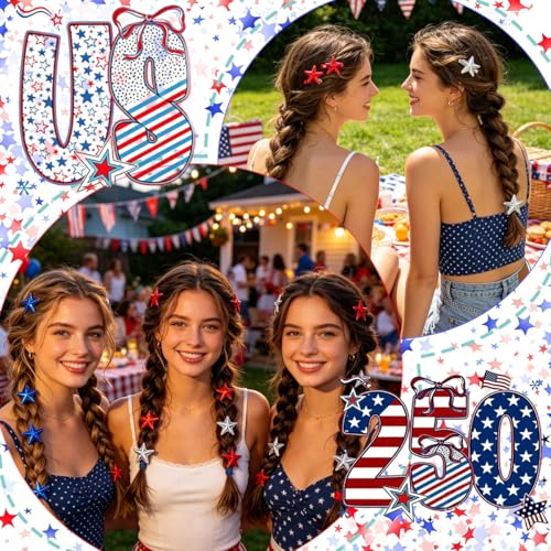 12 piezas pinzas de cabello mini estrella con diseño patriótico rojo, blanco y azul para mujer miniatura 2