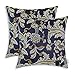 CaliTime Pack of 2 Throw Pillow Covers Cases for Couch Sofa Home Decor Vintage Floral Leaves 18 X 18 Inches Navy Blue