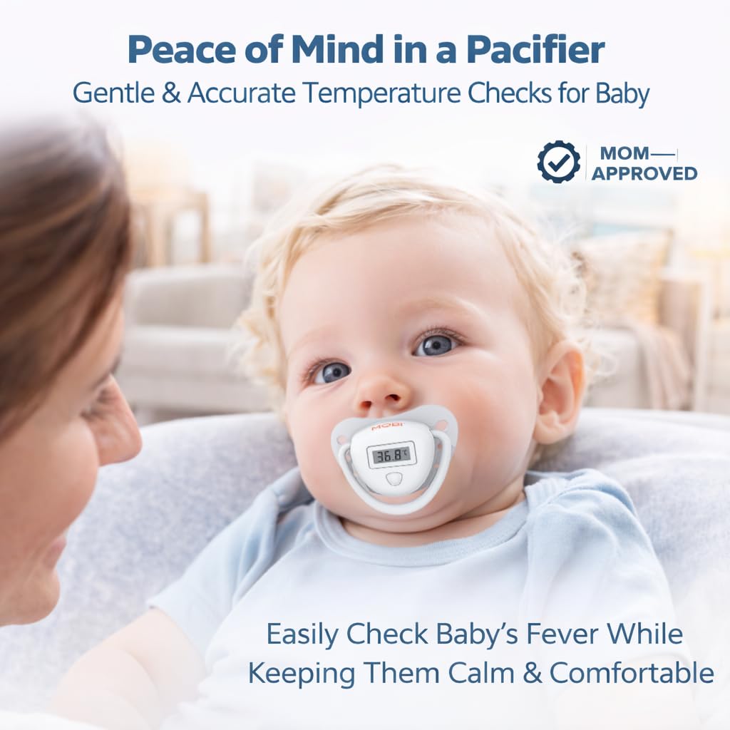MOBI Pacifier Thermometer for Babies - Digital Baby Thermometer with LCD Display, Soft Tip, Temperature Indicator, Easy Clean, Infant Temperature Monitor