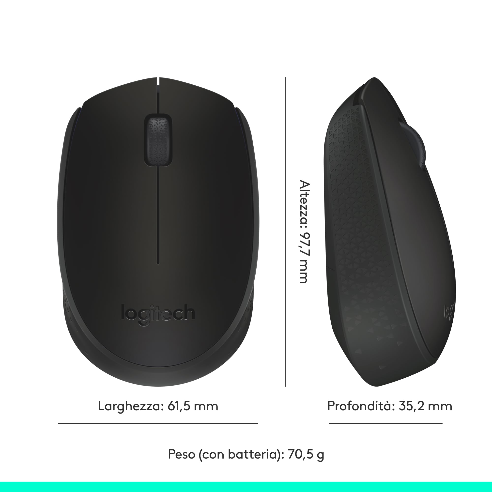 Logitech M171 Mouse Wireless per PC, Mac, Laptop, 2,4 GHz con Mini Ricevitore USB, Tracciamento Ottico, Durata della Batteria di 12 mesi, Ambidestro - Nero