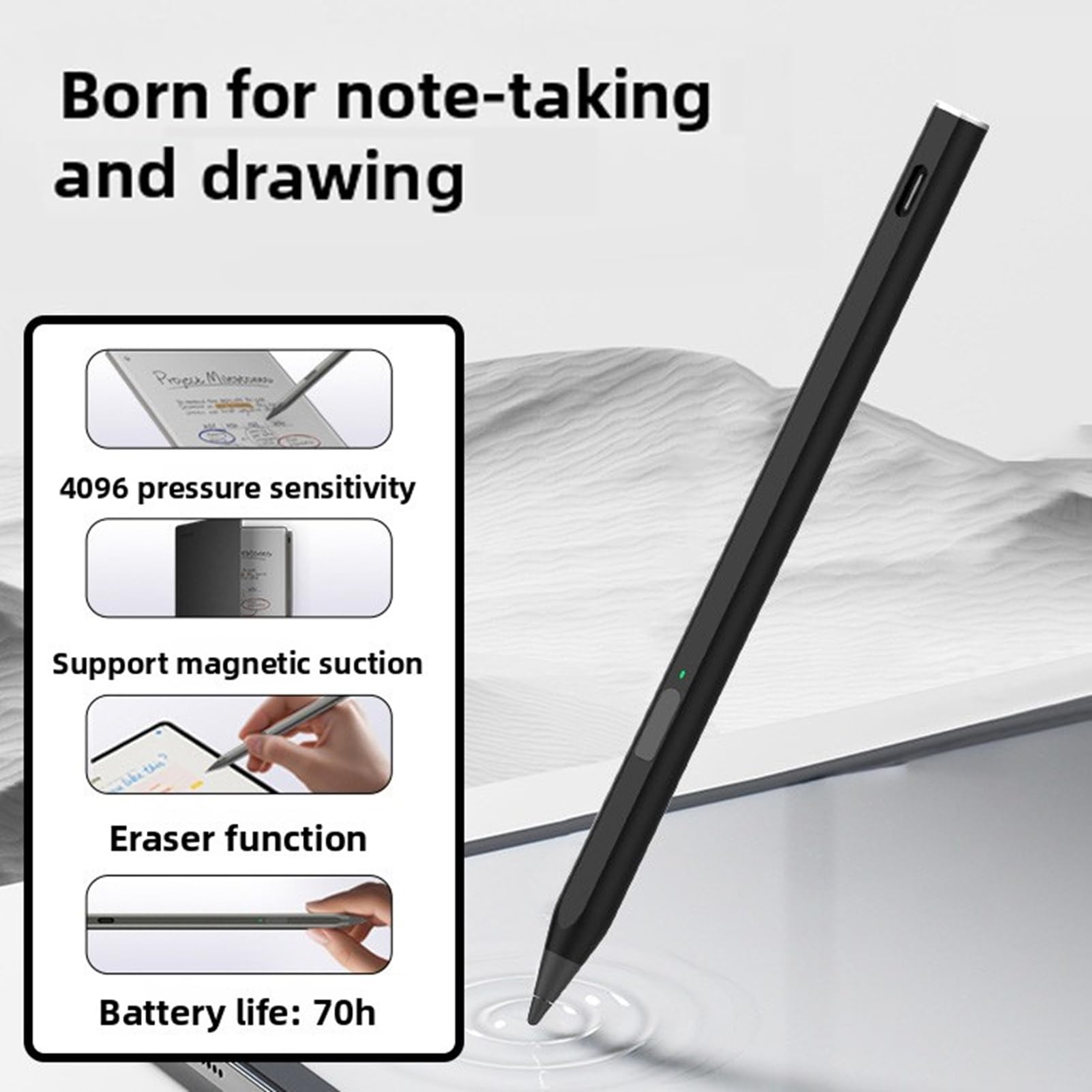 LICAEVEY Penna Stilo Magnetica per Remarkable Paper Pro/Pro Move, 4096 Livelli di Pressione con sensibilità All'inclinazione, Penna Digitale Ricaricabile con Protezione del Palmo per (BLACK)