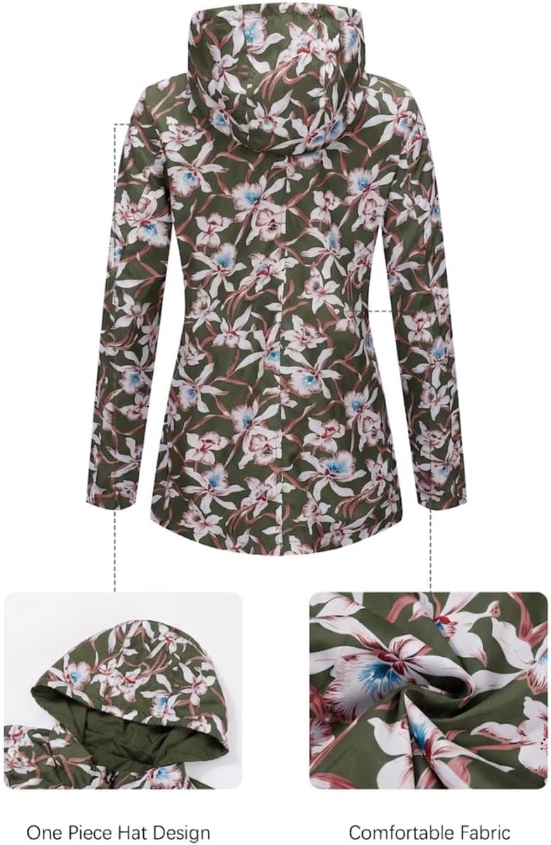 Bellivera Women Reversible Lightweight Jacket Casual Windbreaker Outerwear Waterproof Outdoor Printed Raincoat