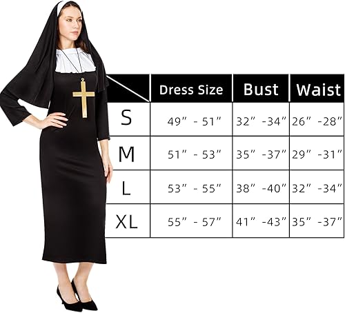 Miniatura 4 de HPMNS Nun Costume for Women - Nun Costume Set Classic Nun Costume Outfit Halloween Dress Up Party Role Play Costumes