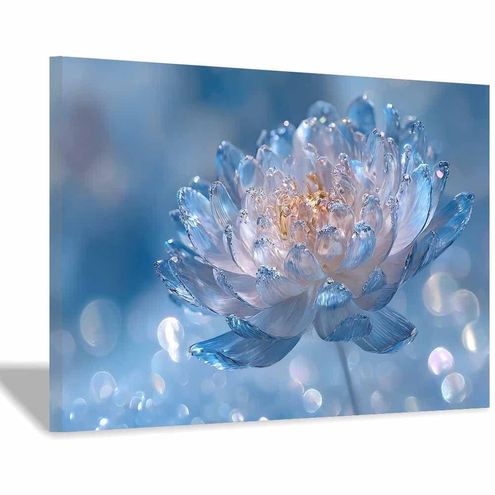 ZAMAEIU Nature Wall Art Crystal-petalled Lotuss decorative home accessories, paintings wall art,For living room, bedroom, Apartment Corridor Office etc.(blue)-60x90cm Framed