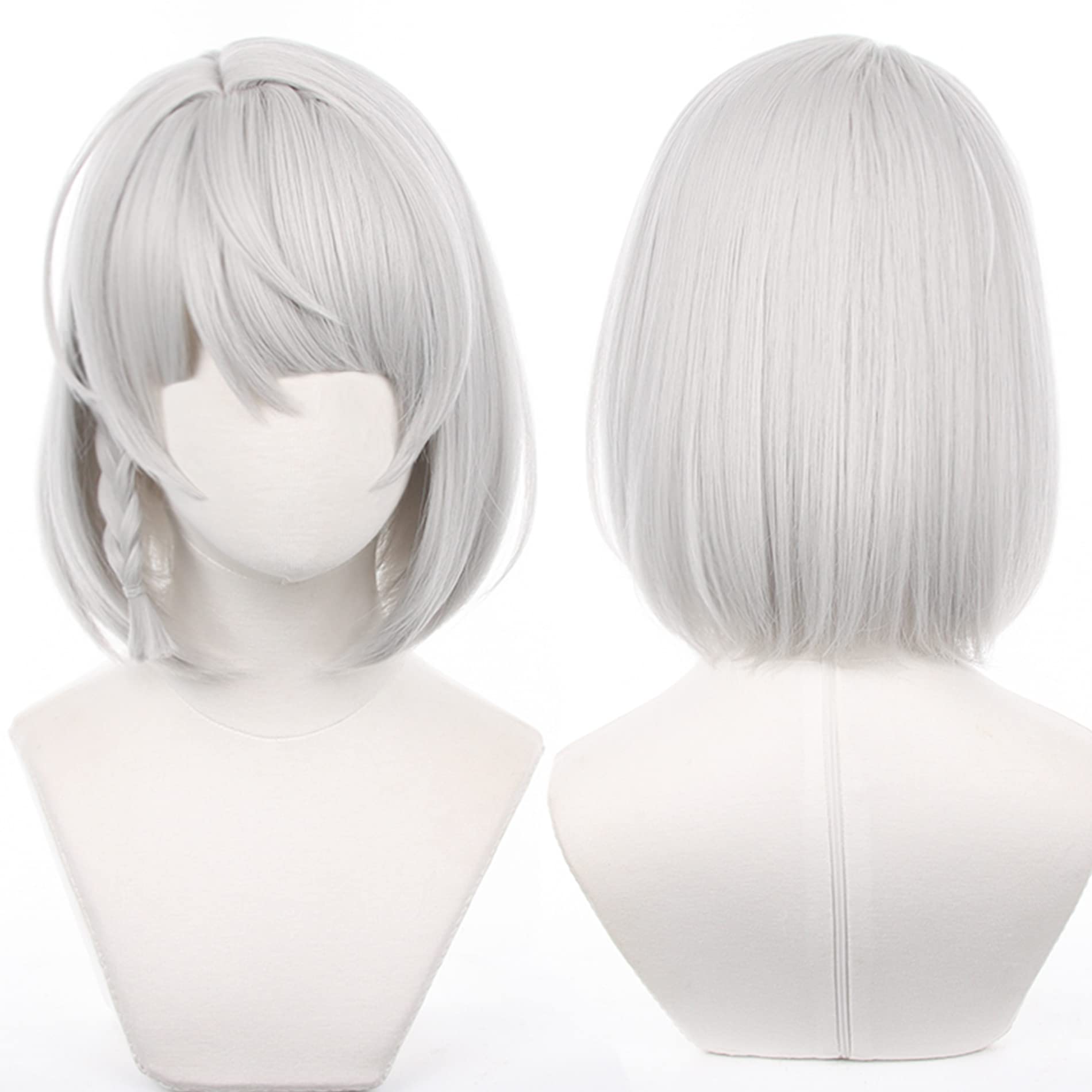 Silver White Bob Short Straight Wig for Anime Costume with Bangs Heat Resistant Synthetic Hairs for Women Halloween Comic Con Cosplay Wigs