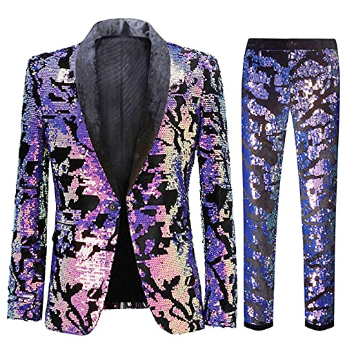 Men Fashionable Floral Pattern Sequins Two Pieces Set Suits