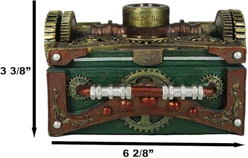Vista 2 de Ebros Gift Caja de joyería decorativa con diseño de engranajes mecánicos Steampunk con brújula de navegación de 6.5 pulgadas de largo, caja