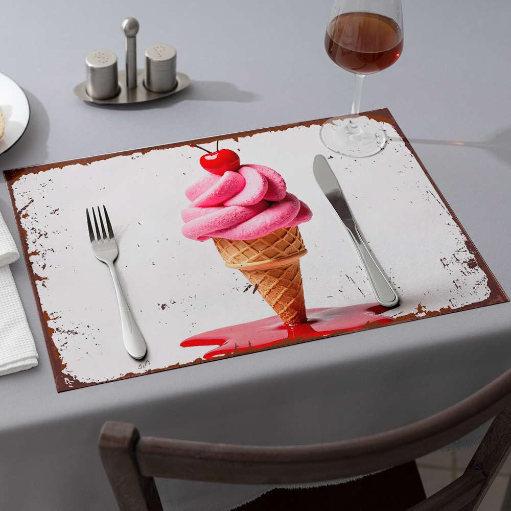 Set de table fraise au motif de glace fondante unique pour une table colorée