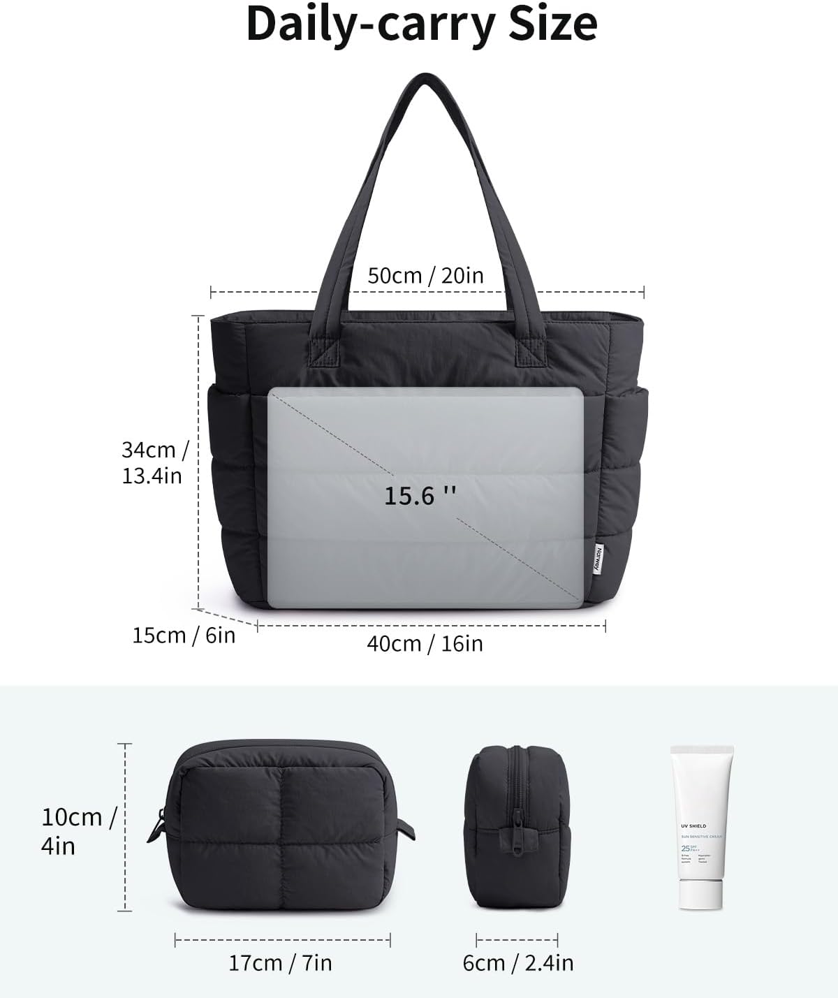 Narwey Nylon Puffer Tote Bag for Women, Puffy Work Nurse Teacher Tote Bag, Quilted Shoulder Bag for Travel, Gym, Gifts