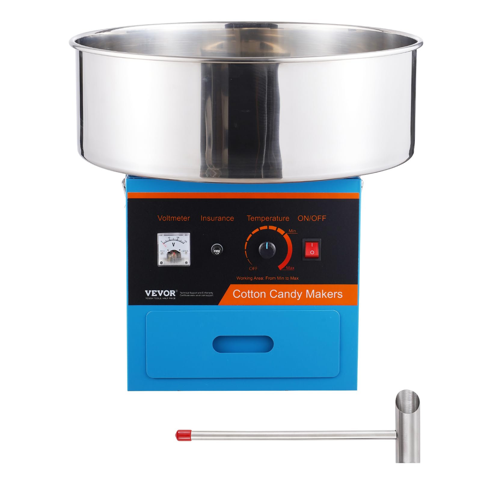 VEVOR Macchina Zucchero Filato Elettrica 1000 W Macchina Zucchero Filato Commerciale, con Ciotola in Acciaio Inossidabile, Paletta per Zucchero, Cassetto, per Compleanno di Bambini, Feste in Famiglia