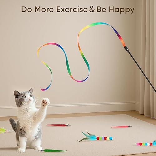 Miniatura 7 de Juguetes para gatos de interior, 13 paquetes interactivos de varita para gatos con juguetes de plumas y teasers, divertidos juguetes para gatos para