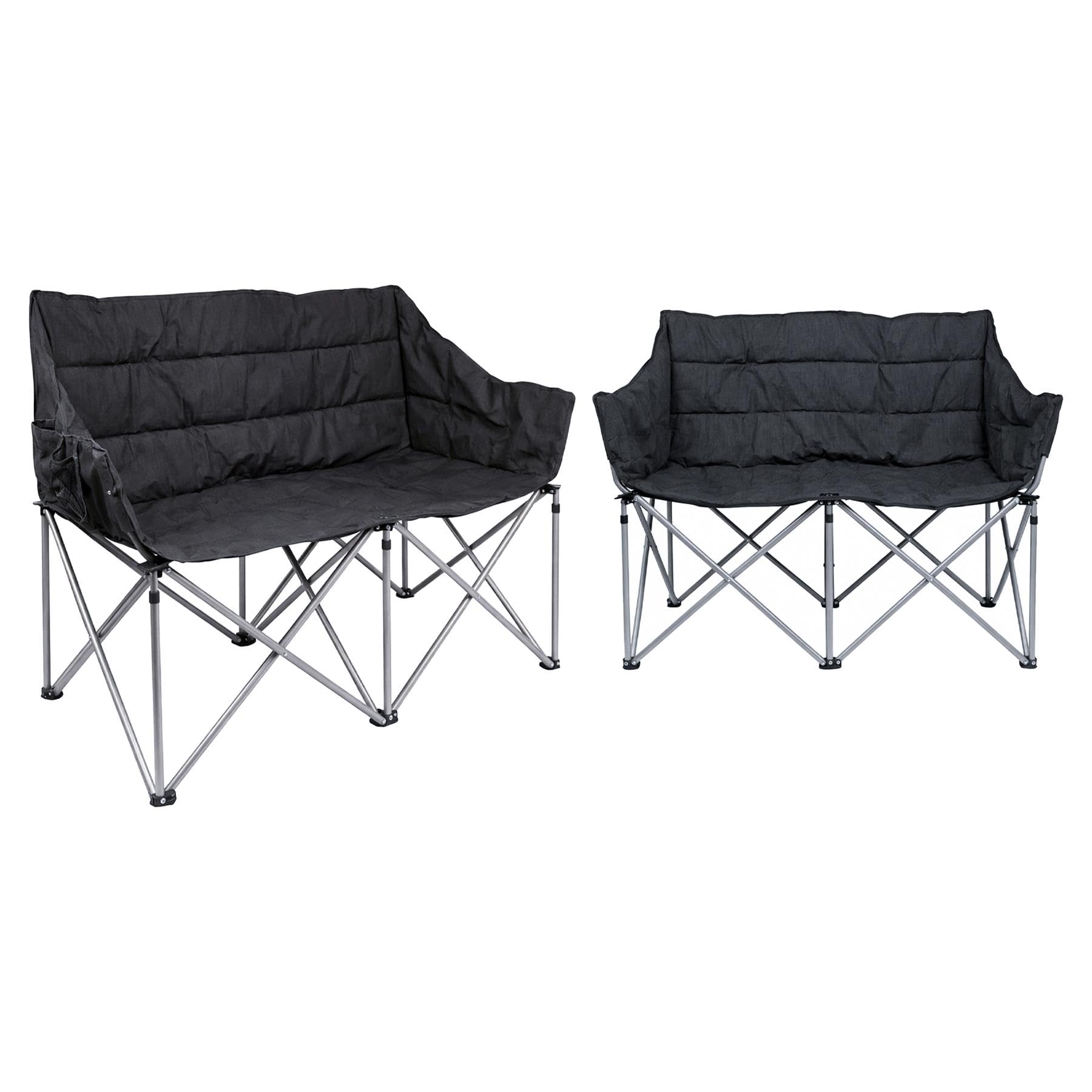 Harbour Housewares Folding Double Camping Chair – Black - Pack of 2-2 Seater Padded Outdoor Chair, Steel Frame, Foldable Portable Seating with Carry Bag & Storage Pockets for Garden, Festival