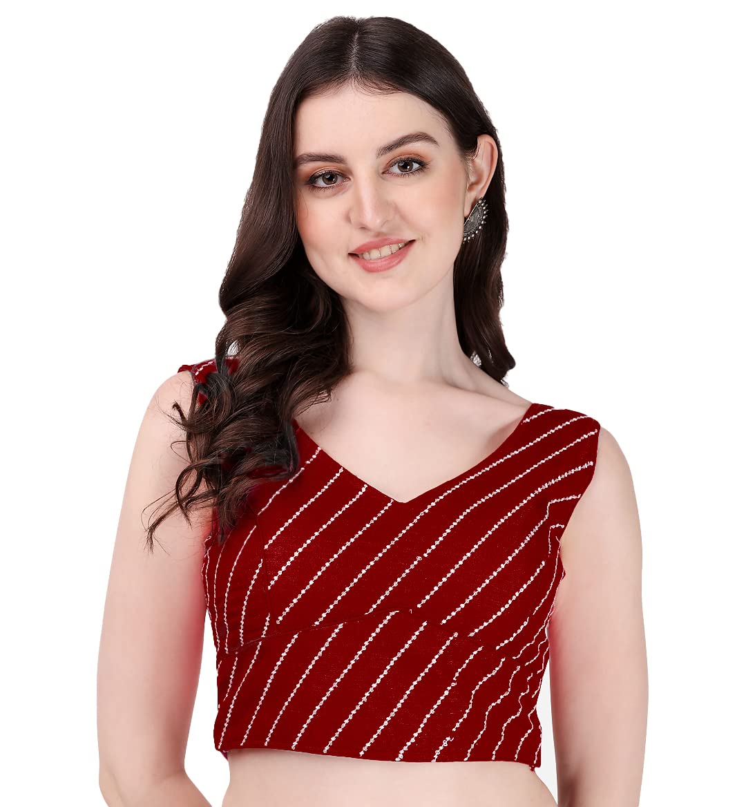 Pujia Mils Women's Silk Floral Half Sleeve Regular Blouse (Leheriya Maroon 38)