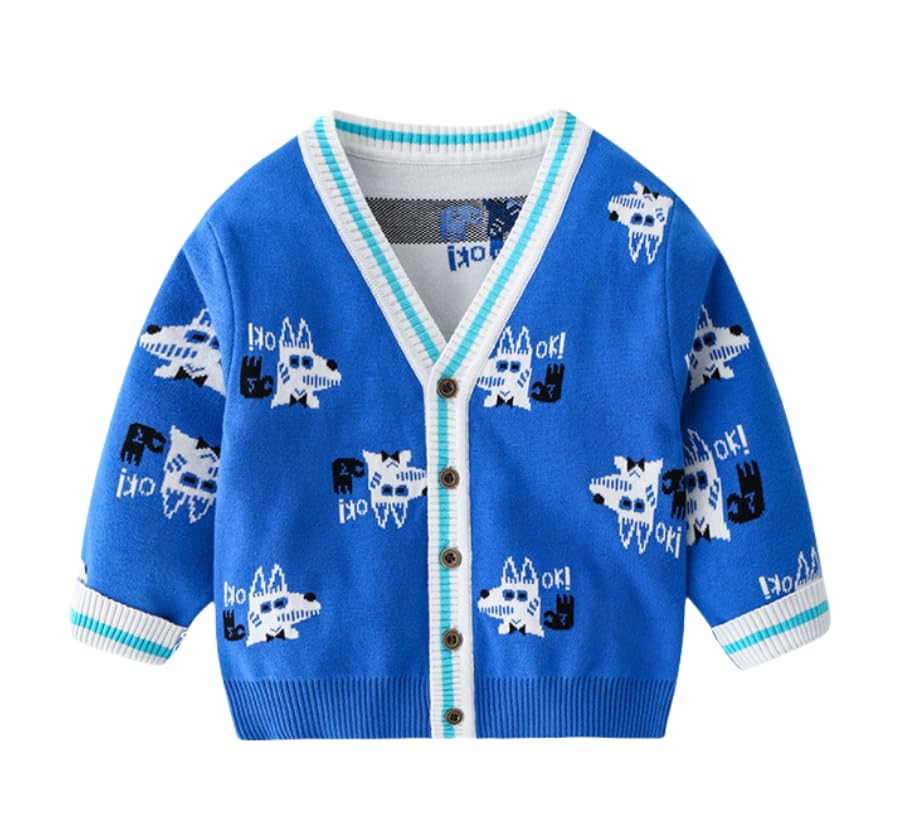 Children V Neck Embroidery Button Up Sweater Long Sleeve Cartoon Cardigan Knit Outwear Autumn Winter