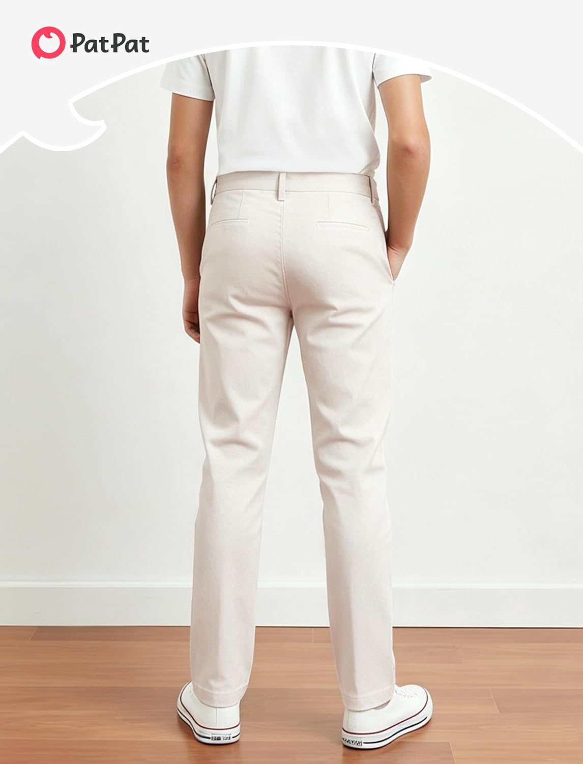PATPAT Boys Straight Twill Chino Pants School Uniform Flat Front Elastic Waist Zip Closure with Button 5-14 Years