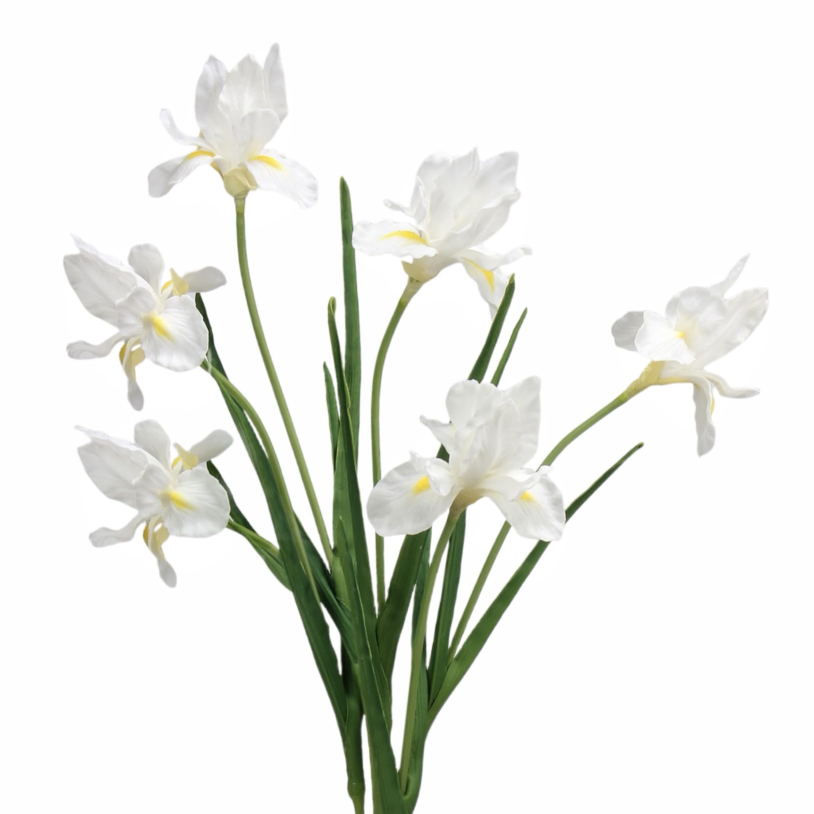 Artificial Iris Flowers Stems, White Faux Iris Bouquet for Vase Arrangement, Realistic Fake Flowers for Home Decor, Living Room, Bedroom, Table Centrepiece, Indoor Decoration, Vase Not Included