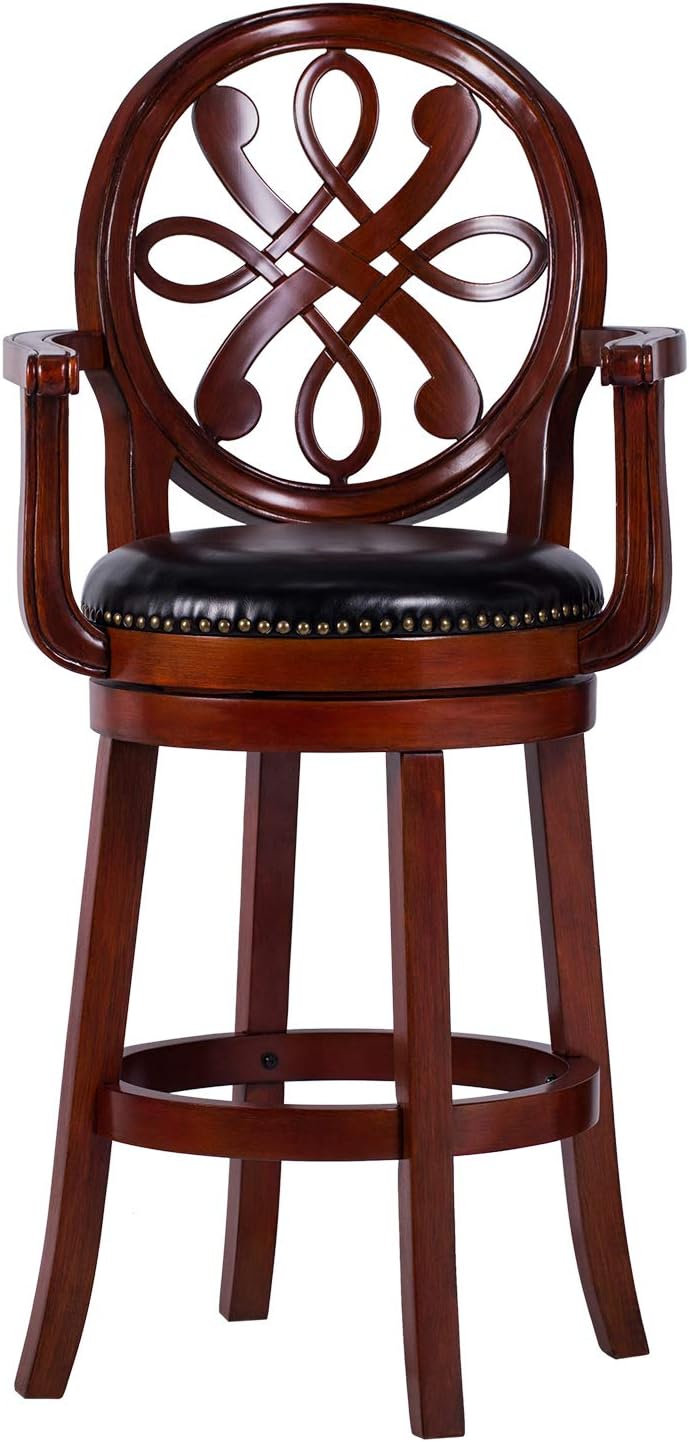 Crystal Bar Stools with Arms -Swivel Bar Stools with Back -30 Inch Height Wooden Bar Chair,Perfct for Kitchen and Dining and Living Room (Classical Cherry, 30)