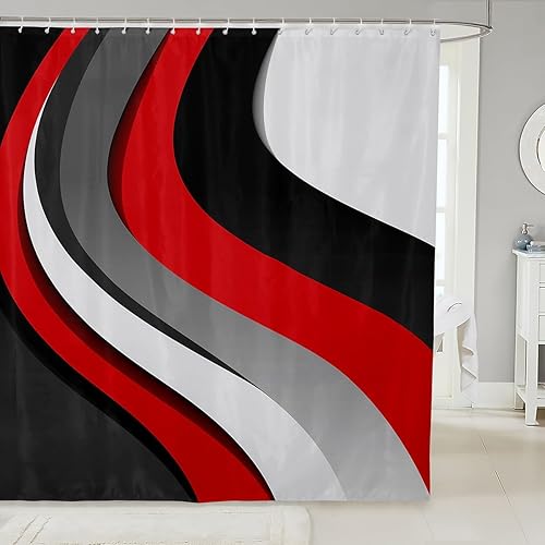 Miniatura 8 de Erosebridal Cortina de ducha geométrica con patrón de rayas negras y doradas, juego de cortina de ducha para niños, niñas y adultos, 72 pulgadas de