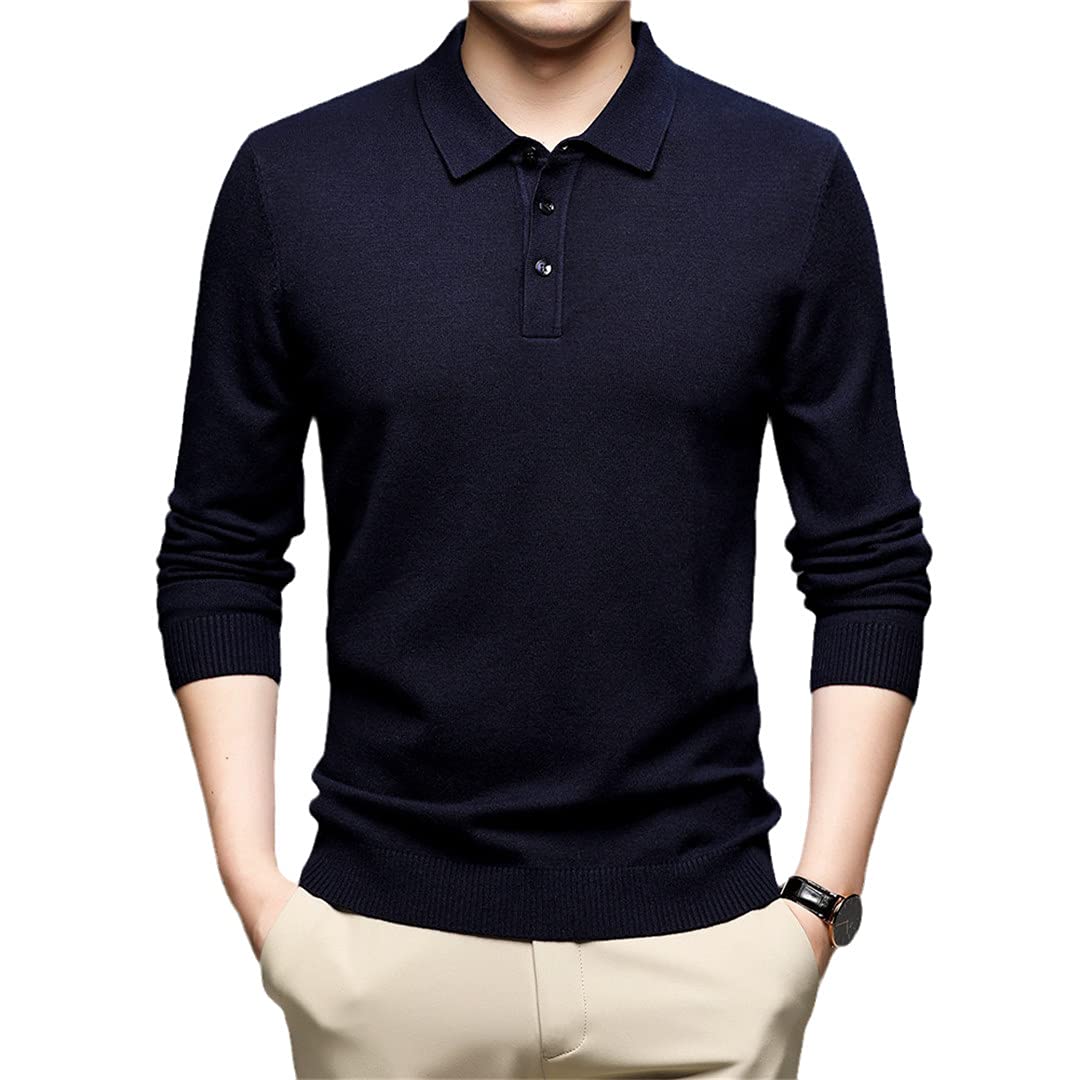 Jersey de punto de otoño e invierno Turn-Down cuello suéter jersey hombres ropa, azul marino, XL