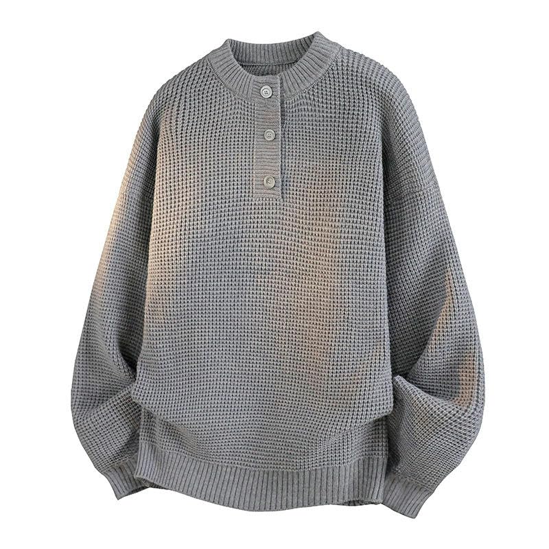 Pull en tricot pour homme à col rond et boutons pour l'automne